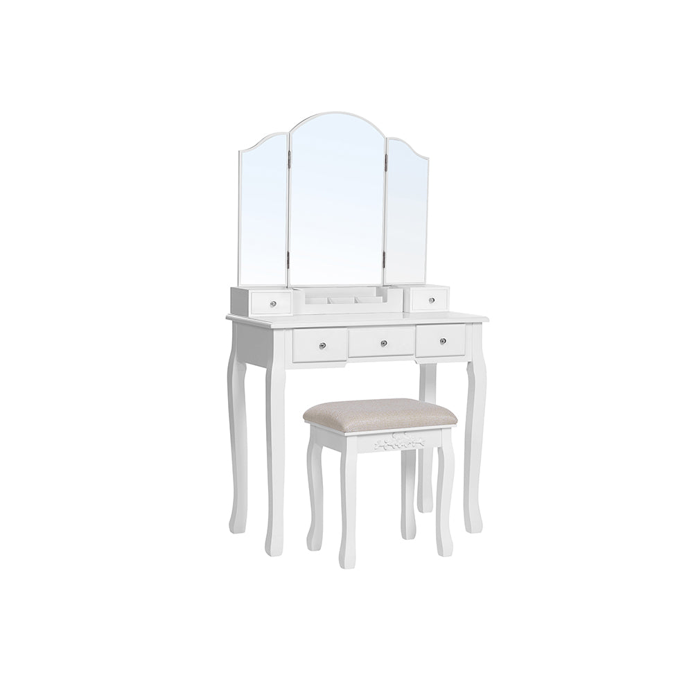 Makeup Dressing Table Set with Tri-Folding Mirror