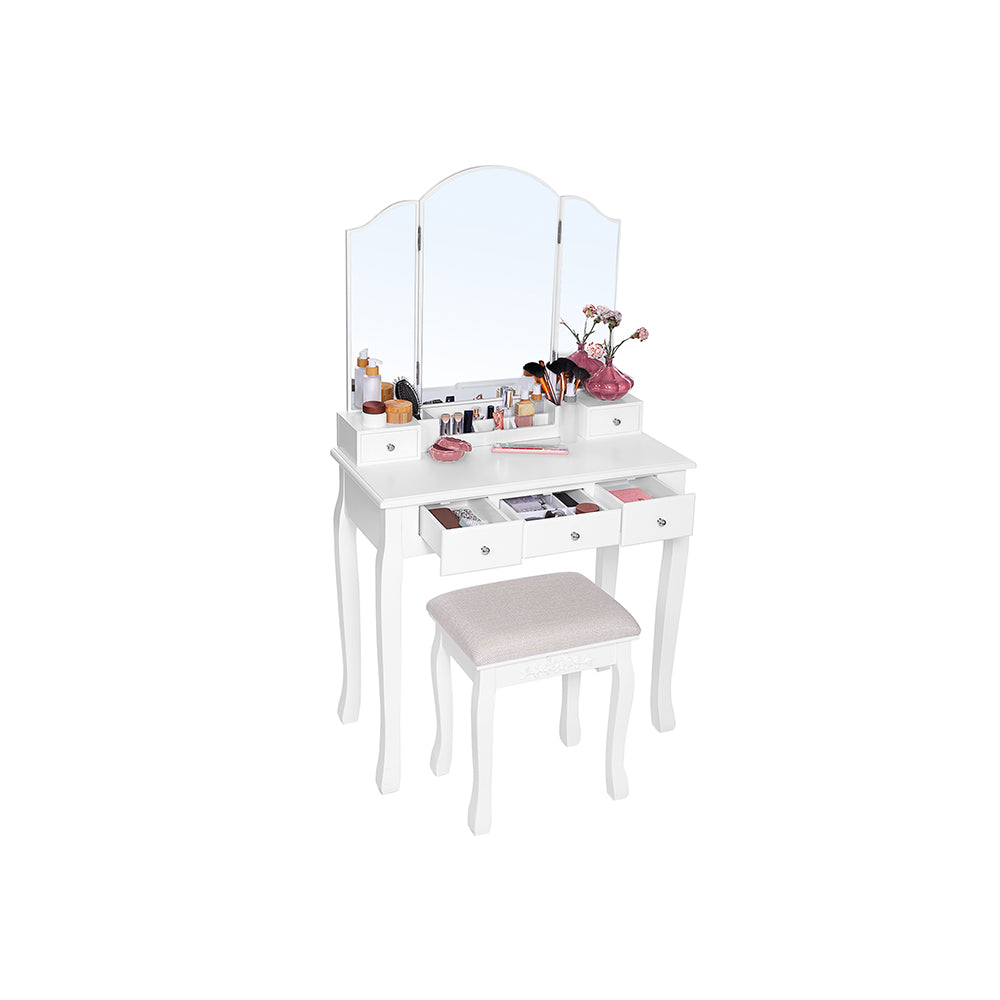 Makeup Dressing Table Set with Tri-Folding Mirror