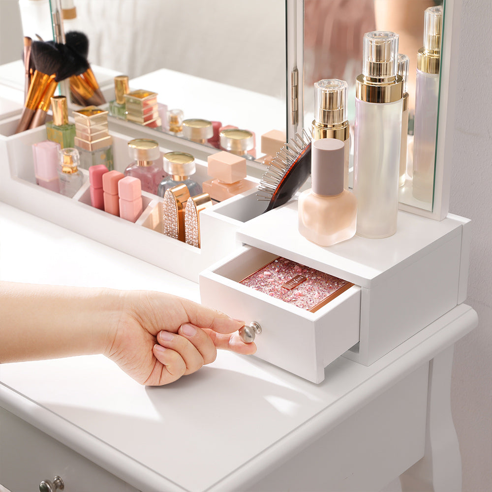 Makeup Dressing Table Set with Tri-Folding Mirror