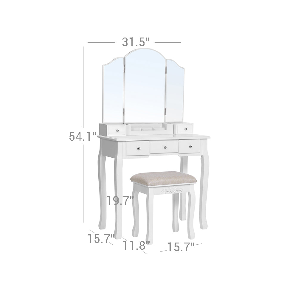 Makeup Dressing Table Set with Tri-Folding Mirror