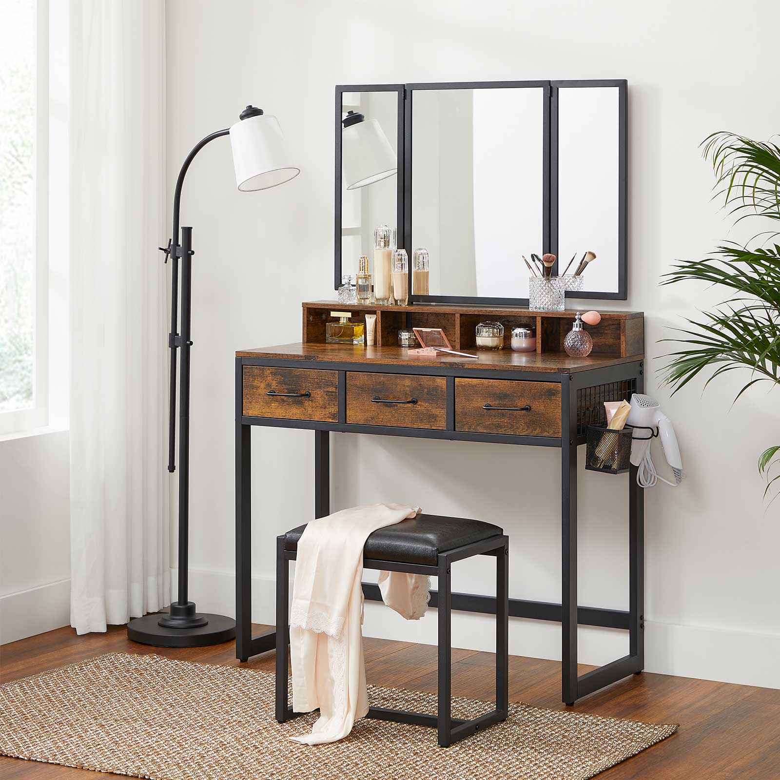 Vanity Table with Upholstered Stool Set