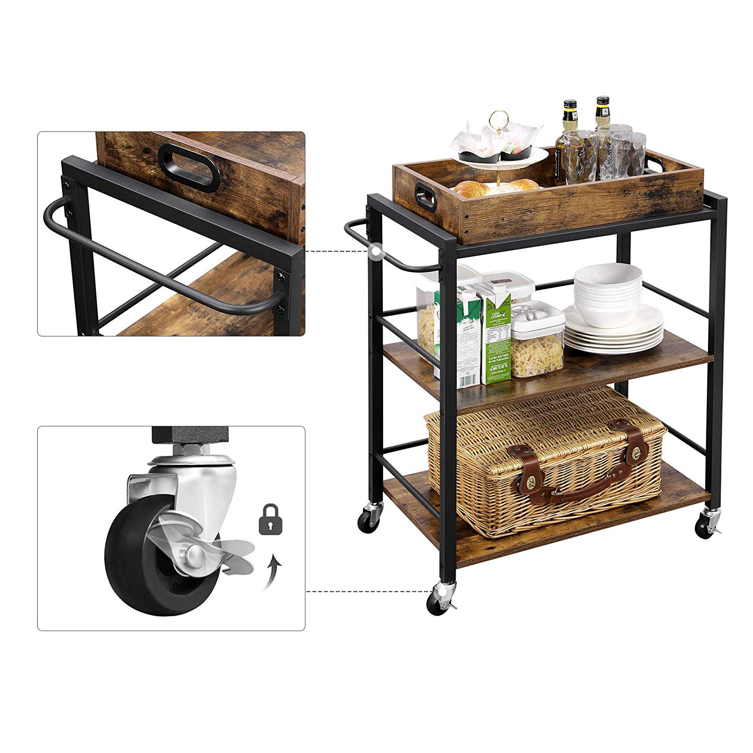 Kitchen Serving Cart with Wheels and Handle