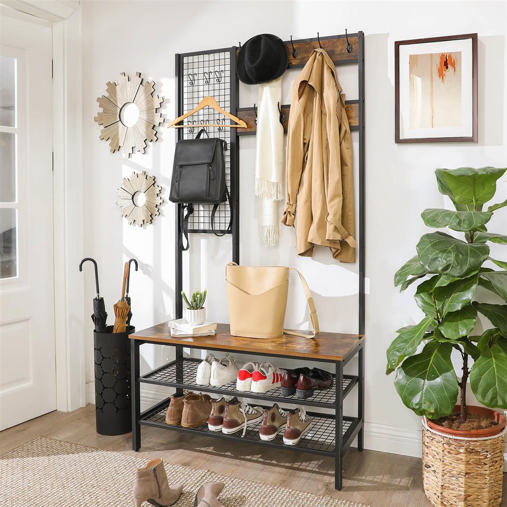 Large Coat Rack with Shoe Bench