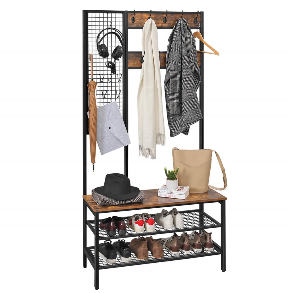 Large Coat Rack with Shoe Bench