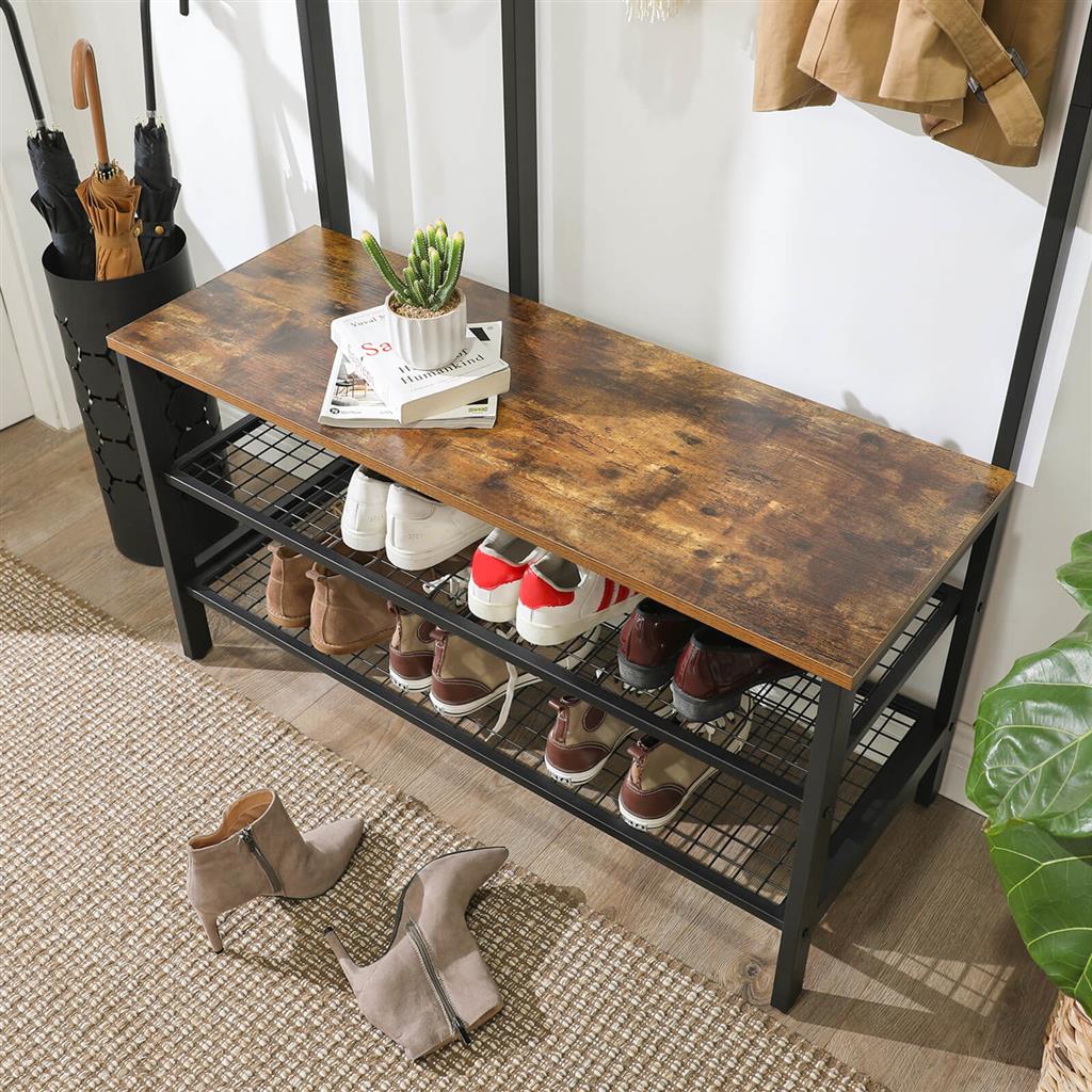 Large Coat Rack with Shoe Bench