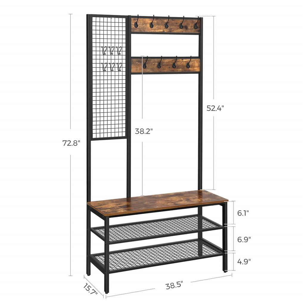 Large Coat Rack with Shoe Bench