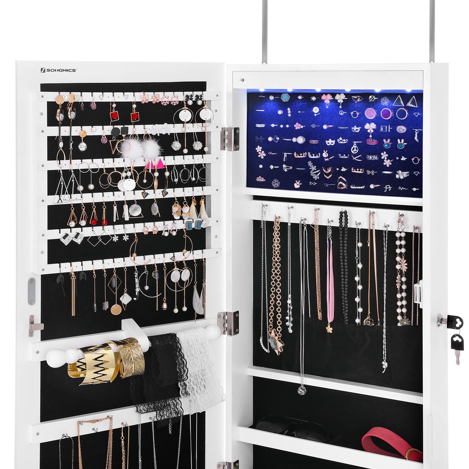 6 LEDs Mirror Jewelry Cabinet