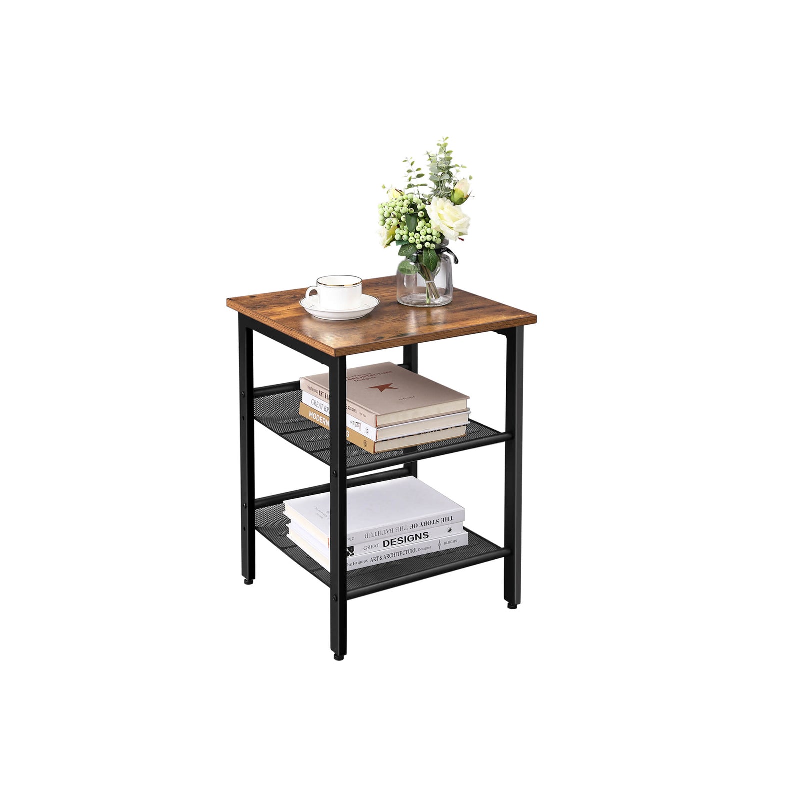 End Table with 2 Adjustable Mesh Shelves