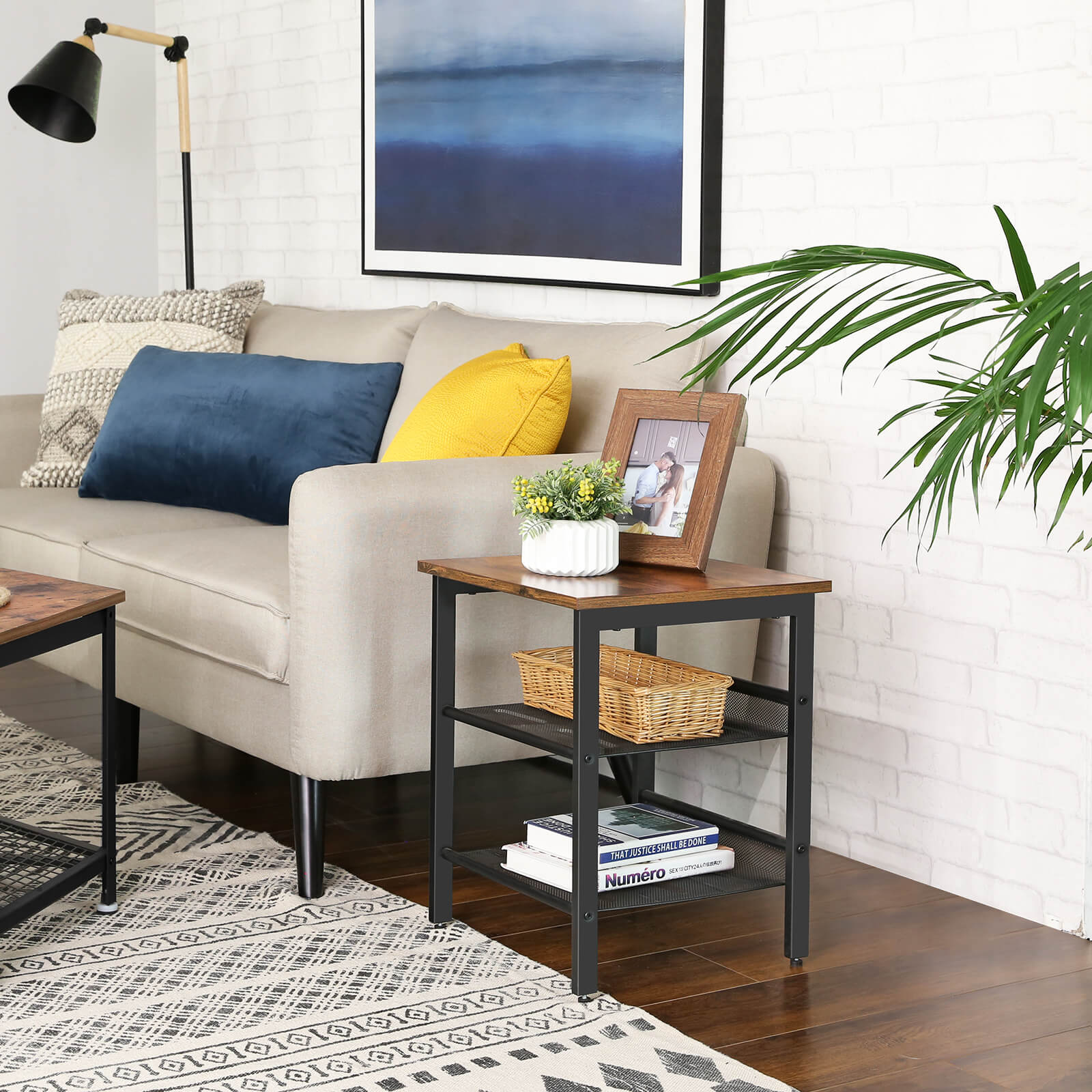 End Table with 2 Adjustable Mesh Shelves