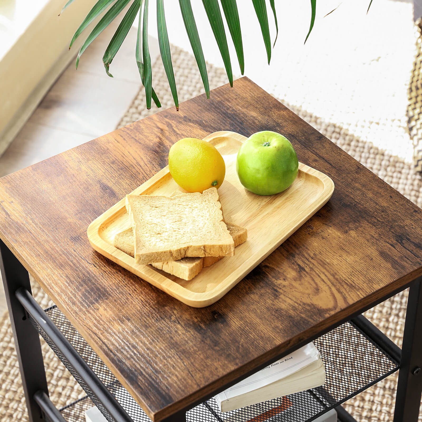 End Table with 2 Adjustable Mesh Shelves