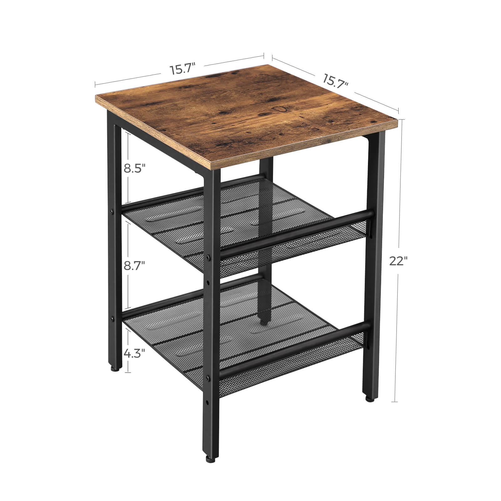 End Table with 2 Adjustable Mesh Shelves