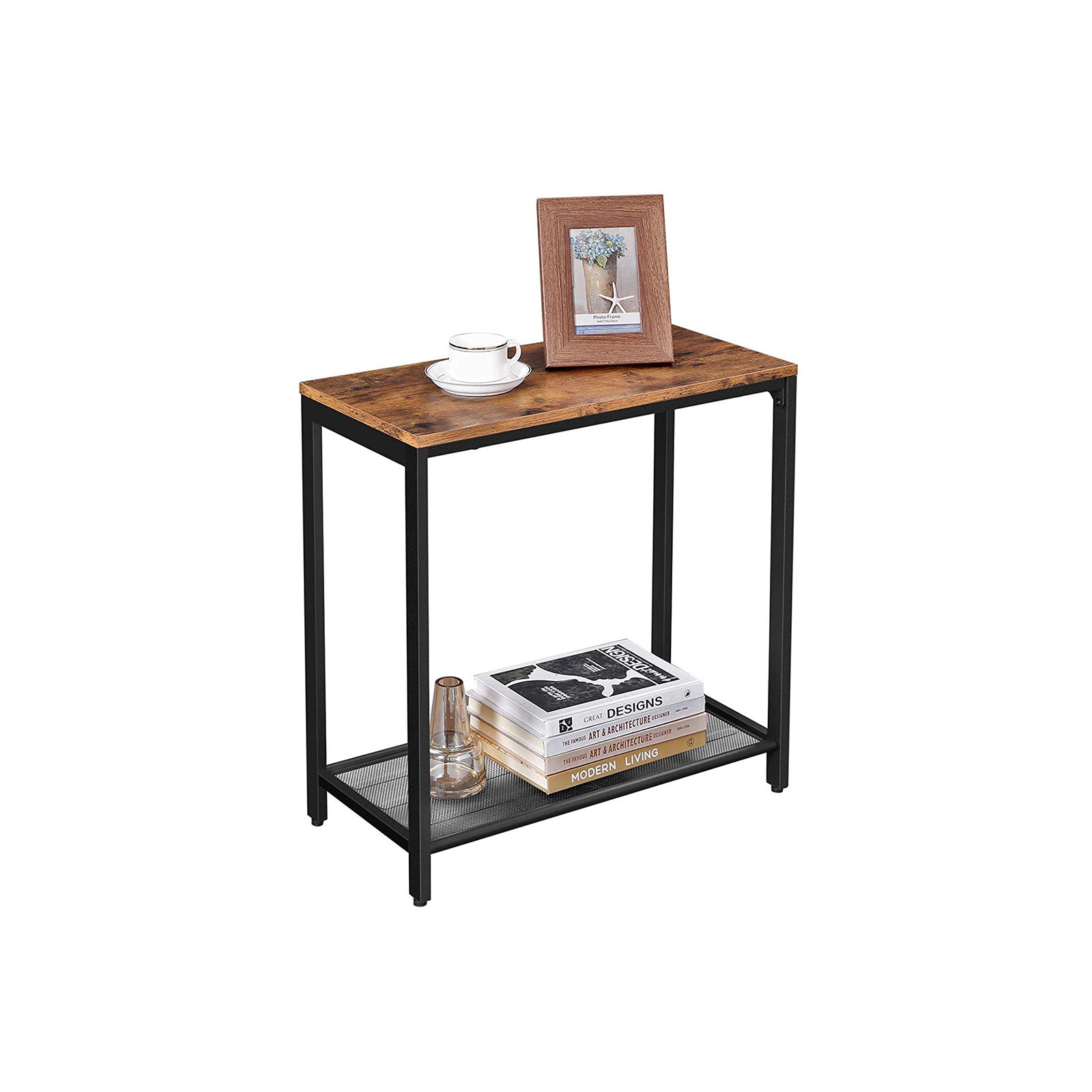 Narrow Small End Table with Mesh Shelf